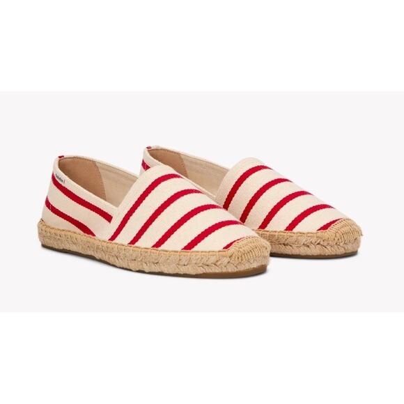 Soludos Womens The Original Espadrille Red Striped Beach Slip Ons Size 7/7.5 NIB - Picture 1 of 15